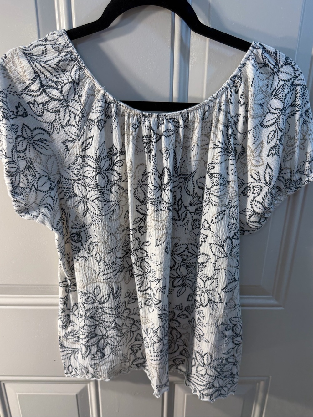 Allyson Whitmore White Top with Black Floral Print